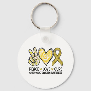 Peace Love Cure Yellow Ribbon Childhood Cancer Awa Sleutelhanger