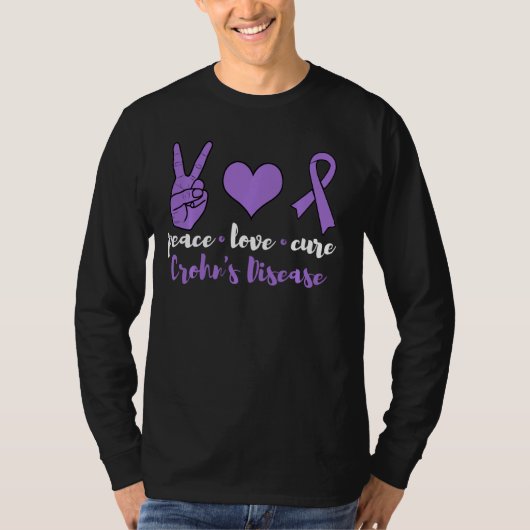 Peace Love Cure Ziekte van Crohn Bewustzijn Famili T-shirt (Voorkant)