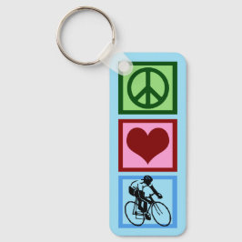 Peace Love Cycling Cute Blue Cyclist Custom Sleutelhanger