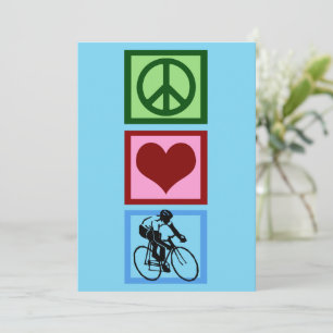 Peace Love Cycling Cute Blue Cyclist Feestdagenkaart