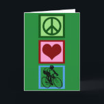 Peace Love Cycling Green Kerstcyclist Feestdagen Kaart<br><div class="desc">Niets is beter dan fietsen. Deze schattige kerstkaart met wielrennen is voorzien van een vredesteken,  een hart en een persoon die graag fietst. Peace Love Cycling.</div>