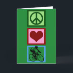 Peace Love Cycling Green Kerstcyclist Feestdagen Kaart<br><div class="desc">Niets is beter dan fietsen. Deze schattige kerstkaart met wielrennen is voorzien van een vredesteken,  een hart en een persoon die graag fietst. Peace Love Cycling.</div>