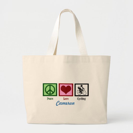 Peace Love Cycling Grote Tote Bag (Voorkant)