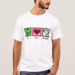 Peace Love Dalmatians T-shirt<br><div class="desc">Een vredesteken,  hart en een schattige dalmatische hond.</div>