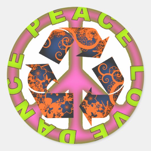 Peace Love Dance Ronde Sticker (Voorkant)