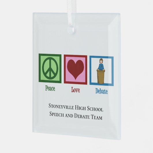 Peace Love Debat Team Custom Kerstmis Glas Ornament (Voorkant links)