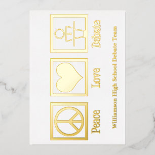 Peace Love Debat Team Custom School Gold Folie Feestdagenkaart