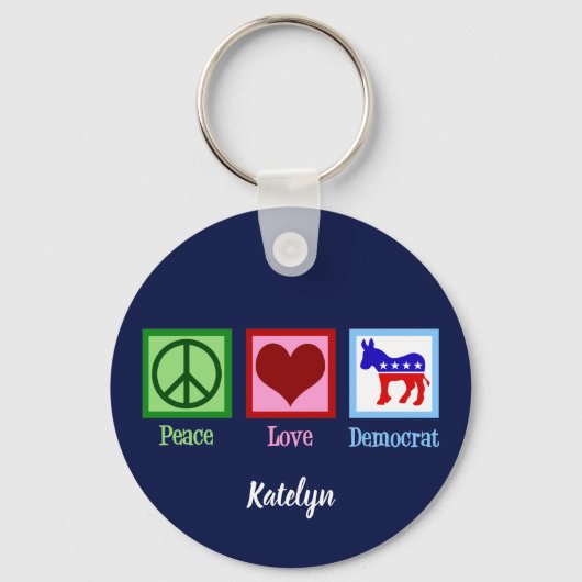 Peace Love Democraat Cute Custom Sleutelhanger (Voorkant)
