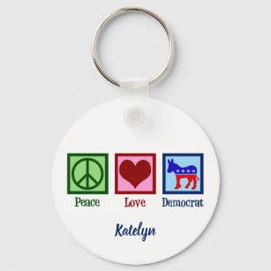 Peace Love Democraat Cute Personalized Political Sleutelhanger