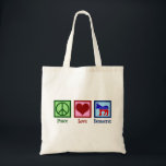 Peace Love Democraat Cute Political Tote Bag<br><div class="desc">Deze schattige canvas tas van een democratische partij kenmerkt een koel, liberaal ontwerp van een vredesbord, hart, rood, wit en blauw ezel.</div>