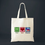 Peace Love Democraat Cute Political Tote Bag<br><div class="desc">Deze schattige canvas tas van een democratische partij kenmerkt een koel, liberaal ontwerp van een vredesbord, hart, rood, wit en blauw ezel.</div>