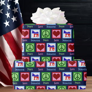 Peace Love Democraat Donkey Kerstmis Cadeaupapier