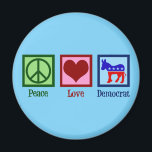 Peace Love Democraat Donkey Schattige Blue Magneet<br><div class="desc">Deze schattige democratische partij magneet beschikt over een cool liberaal ontwerp van een vredesteken,  hart,  en rode,  witte en blauwe ezel. Vrede houdt van democratie.</div>