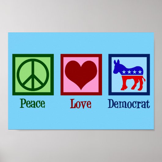 Peace Love Democraat Donkey Schattige Blue Poster (Voorkant)