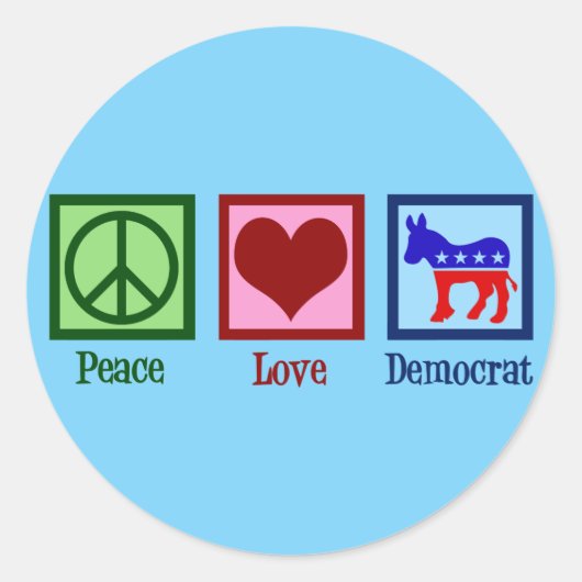Peace Love Democraat Donkey Schattige Blue Ronde Sticker (Voorkant)