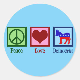 Peace Love Democraat Donkey Schattige Blue Ronde Sticker