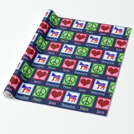 Peace Love Democraat Donkey Schattige Cadeaupapier (Uitgerold)