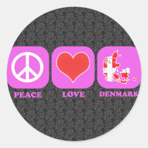 Peace Love Denemarken Ronde Sticker