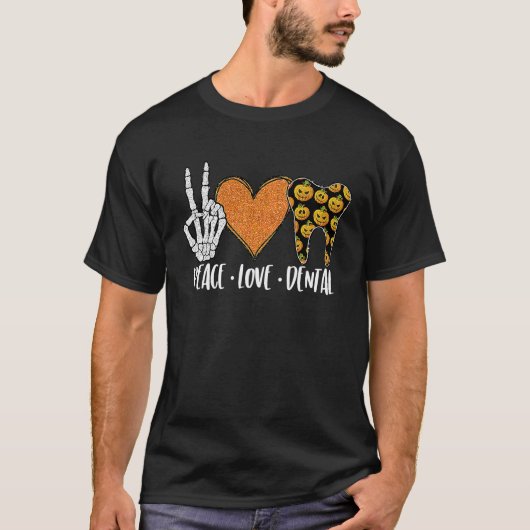 Peace Love Dental Halloween Pumpkins Dentist T-shirt (Voorkant)