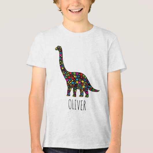 Peace & Love Dinosaurius Silhouet Tri-Blend Shirt (Voorkant)