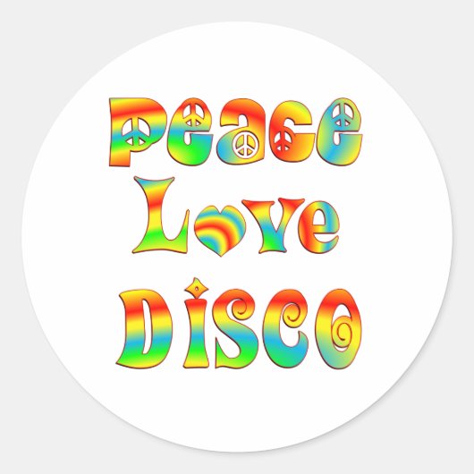 Peace Love Disco Ronde Sticker (Voorkant)