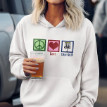 Peace Love Disk Golf Hoodie<br><div class="desc">Een schattig geschenk voor golfkerst met een vredes-, hart- en vliegende diskgolflengten die door een golfer worden gebruikt. Cadeau van het golfterrein van de wolkschijf.</div>