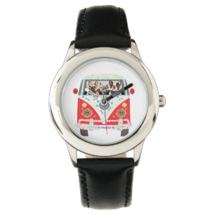Peace Love Dogs Hippie Van French Bulldog Horloge