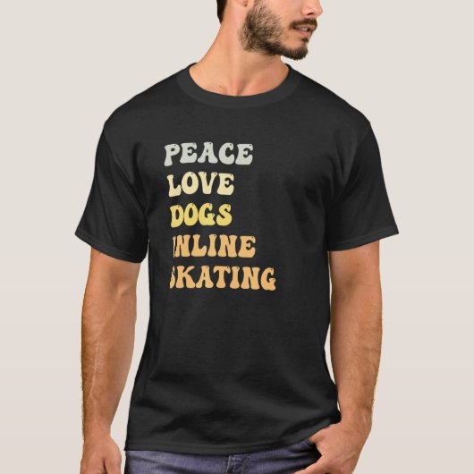 Peace Love Dogs Inline Skating Retro T-shirt (Voorkant)