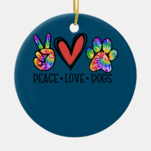 Peace Love Dogs Paws Tie Dye Rainbow Animal Rescue Keramisch Ornament