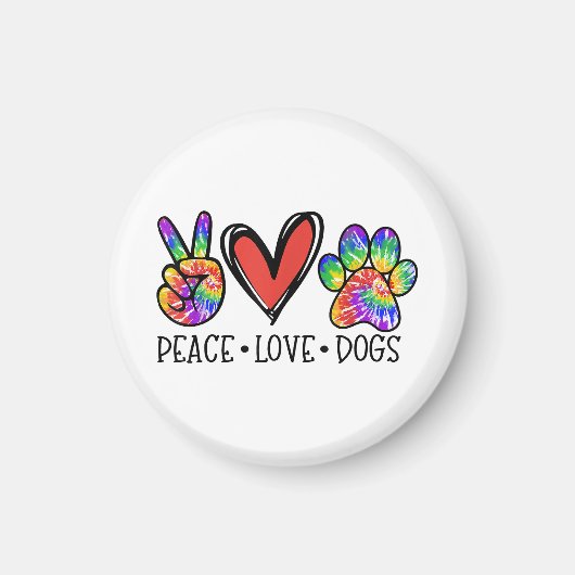 Peace Love Dogs Paws Tie Dye Rainbow Animal Rescue Magneet (Voorkant)