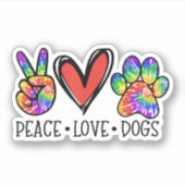 Peace Love Dogs Paws Tie Dye Rainbow Animal Rescue Sticker (Voorkant)