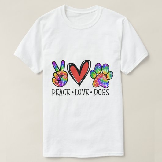 Peace Love Dogs Paws Tie Dye Rainbow Animal Rescue T-shirt (Design voorkant)