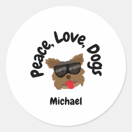 Peace Love Dogs Ronde Sticker (Voorkant)