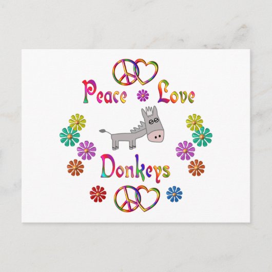 PEACE LOVE DONKEYS BRIEFKAART (Voorkant)