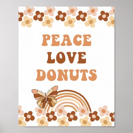 Peace Love Donuts Groovy Retro Party Sign Poster (Voorkant)