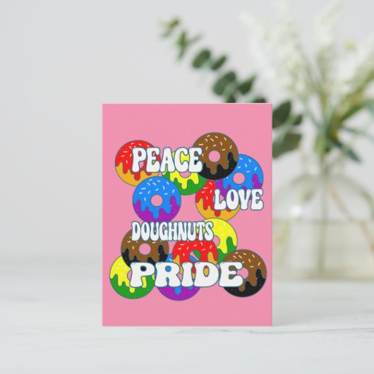 Peace Love Doughnuts Pride Briefkaart (Staand voorkant)