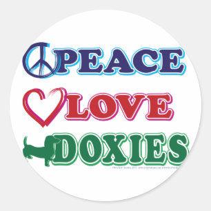 Peace-Love-Doxies- Dachsund Ronde Sticker