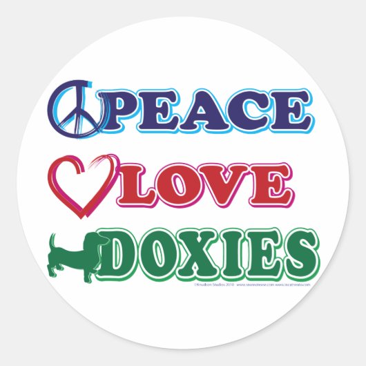 Peace-Love-Doxies- Dachsund Ronde Sticker (Voorkant)
