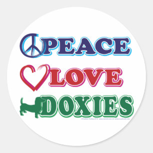 Peace-Love-Doxies- Dachsund Ronde Sticker