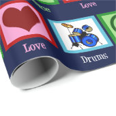Peace Love Drums Cool Blue Drummer Cadeaupapier (Rol Hoek)