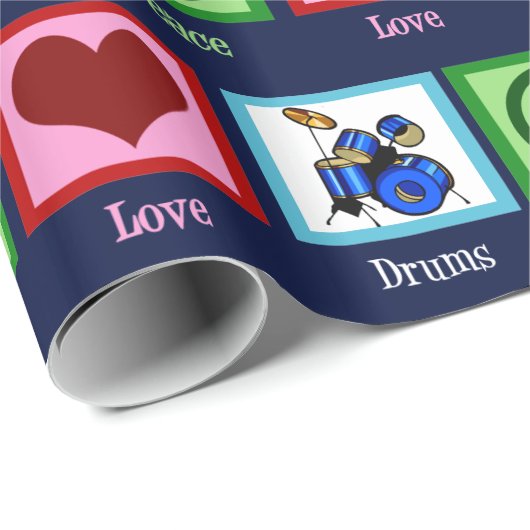 Peace Love Drums Cool Blue Drummer Cadeaupapier (Rol Hoek)