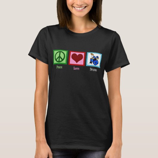 Peace Love Drums Cute Drummer Womens T-shirt (Voorkant)