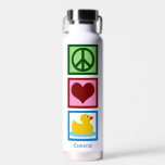 Peace Love Ducks Cute Personated Duck Waterfles<br><div class="desc">Speciaal  cadeau voor iemand die van een eend team mascot houdt. Een groen vredesteken,  een roodhart en een schattige gele rubbereend. Peace Love Ducks waterfles.</div>