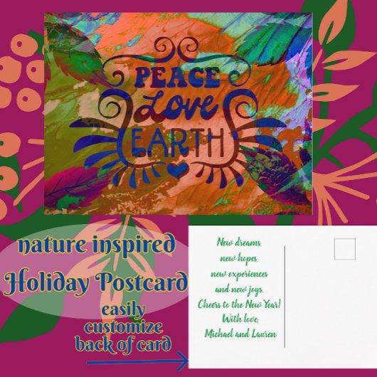 Peace Love Earth Vakantie Nieuwjaar Briefkaart