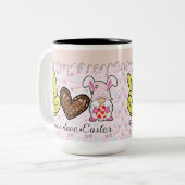 Peace Love Easter Gnome Tweekleurige Koffiemok (Voorkant links)