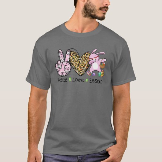Peace Love Easter Leopard Bunny Egg Basket Mannen T-shirt (Voorkant)