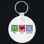 Peace Love Economics Sleutelhanger<br><div class="desc">Peace Love Economics. Een gave van een gave economist bezetting voor iemand die micro-economie of macro-economie studeert als economisch hoogleraar of professor. Een groot project van overheidsfinanciën en economische trends,  met een vredesteken,  een hart en de kringloop van geld in de samenleving.</div>