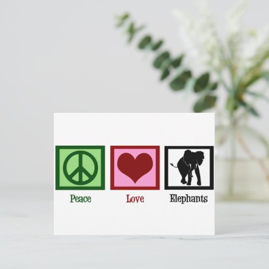 Peace Love Elephants Briefkaart (Staand voorkant)