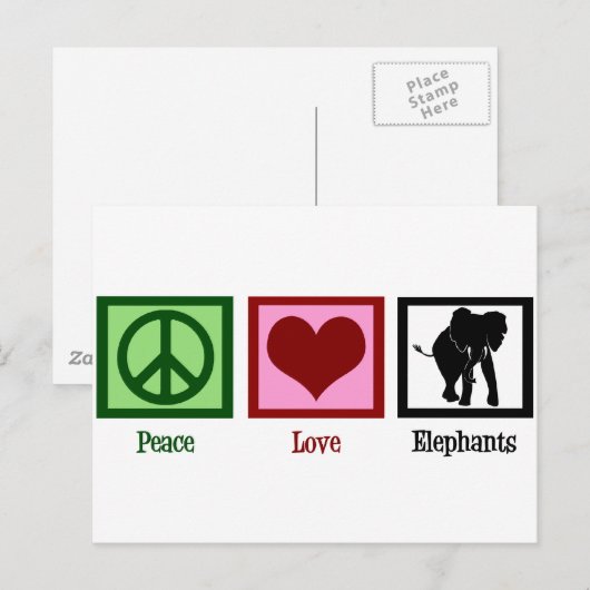 Peace Love Elephants Briefkaart (Voorkant / Achterkant)