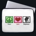 Peace Love Elephants Laptop Sleeve<br><div class="desc">Een schattig olifantencadeau met een  vredesteken,  een hart en een blauw vierkant rond een mooi olifantensilhouet.</div>